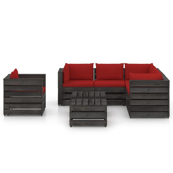 vidaXL 8 pcs conj. lounge jardim + almofad&otilde;es madeira impreg. cinzento