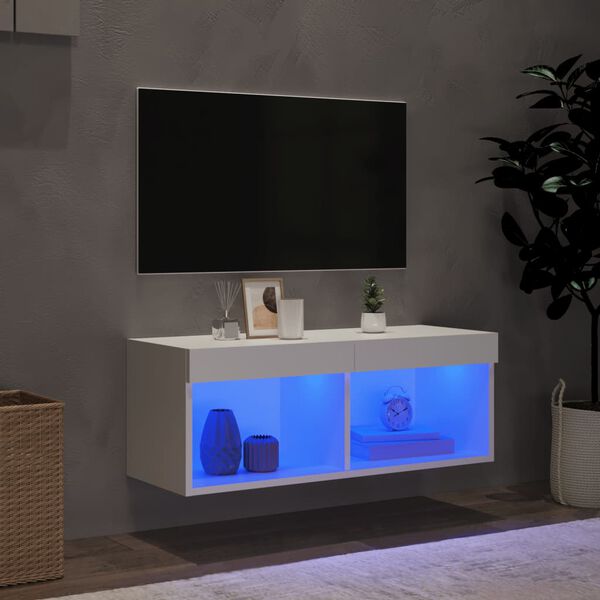 vidaXL M&oacute;vel de TV com luzes LED 80x30x30 cm branco