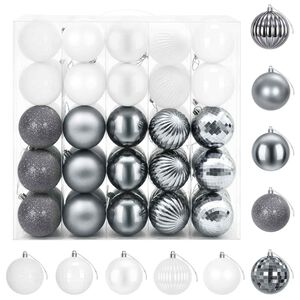 vidaXL Conjunto de Bolas de Natal 50 unid. Branco e Cinza Di&acirc;m. 8 cm