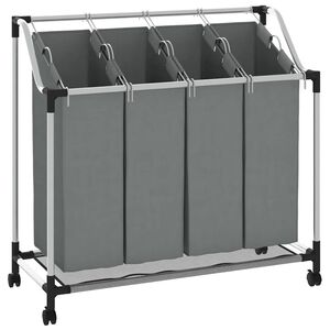 vidaXL Cesto para roupa suja com rodas 4 compartimentos cinzento