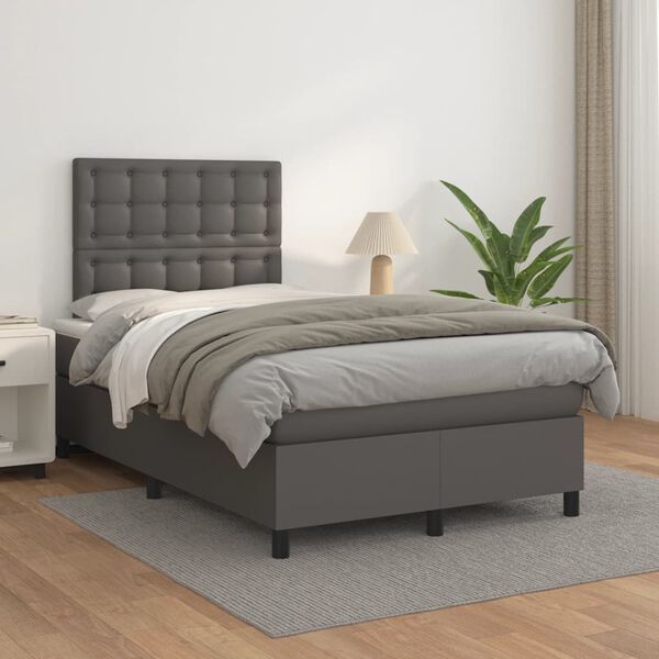 vidaXL Cama boxspring com colch&atilde;o 120x190 cm couro artificial cinzento