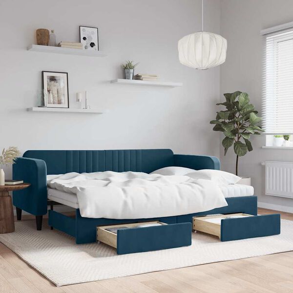 vidaXL Sof&aacute;-cama com gavet&atilde;o e gavetas 80x200 cm veludo azul