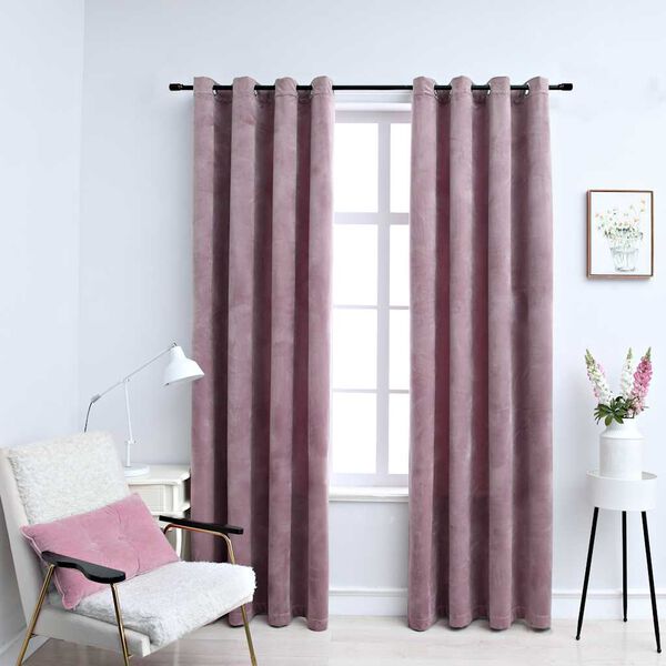 vidaXL Cortinas blackout c/ argolas 2 pcs 140x245cm veludo rosa antigo