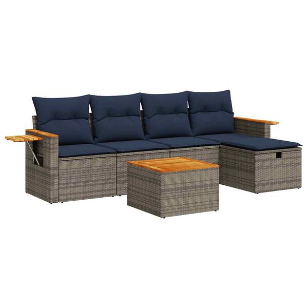 vidaXL 6 pcs conjunto sof&aacute;s de jardim com almofad&otilde;es vime cinzento