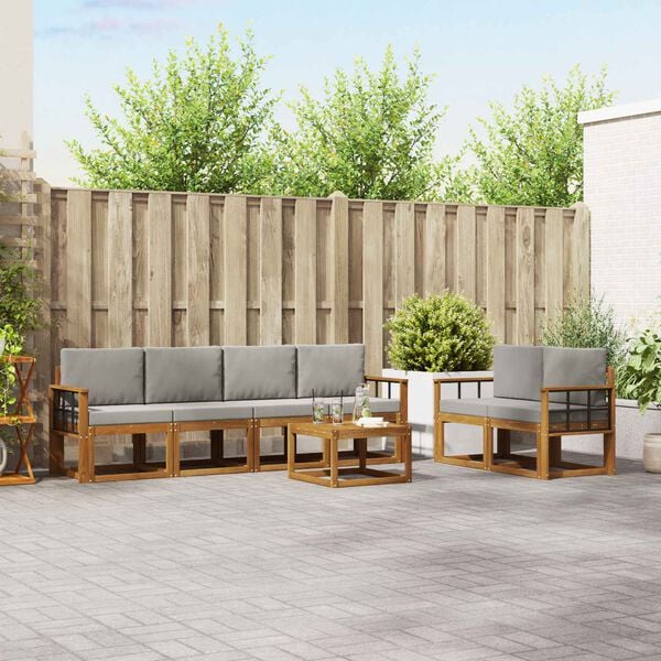 vidaXL Conjunto de Sof&aacute;s para Exterior 7 pcs Cinza Natural e Claro