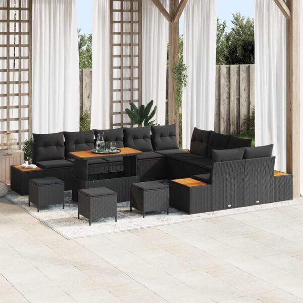 vidaXL Conjunto de Sof&aacute; de Jardim 14 pcs Preto vime PE