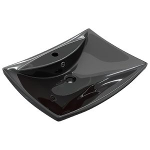 Lavat&oacute;rio cer&acirc;mica retang. preto + extravasamento + orif&iacute;cio torneira
