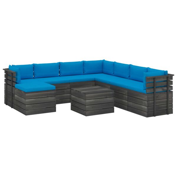 vidaXL 9 pcs conjunto lounge de paletes com almofad&otilde;es pinho maci&ccedil;o