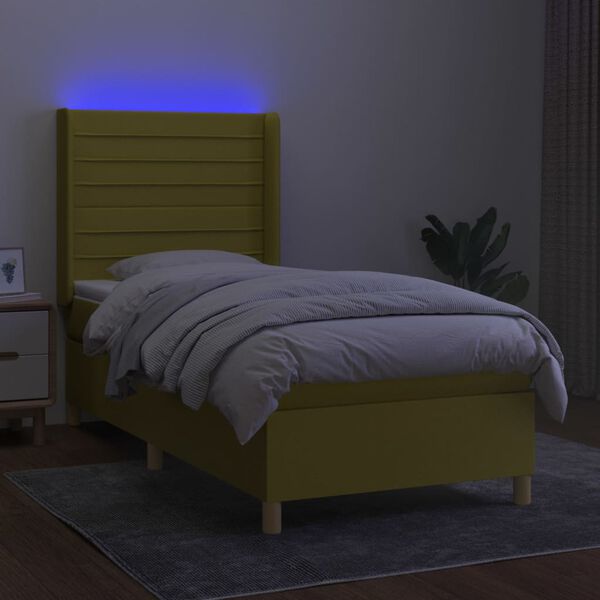 vidaXL Cama box spring c/ colch&atilde;o e LED 80x200 cm tecido verde