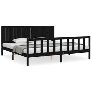 vidaXL Estrutura de cama com cabeceira 200x200 cm madeira maci&ccedil;a preto