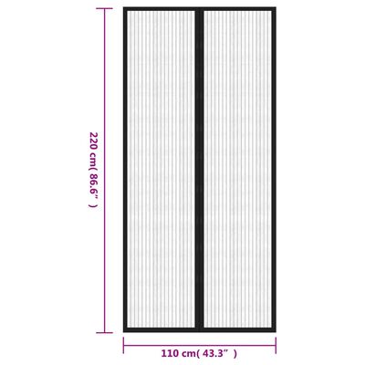 vidaXL Cortinas de porta anti-insetos magnéticas 2 pcs 220x110cm preto