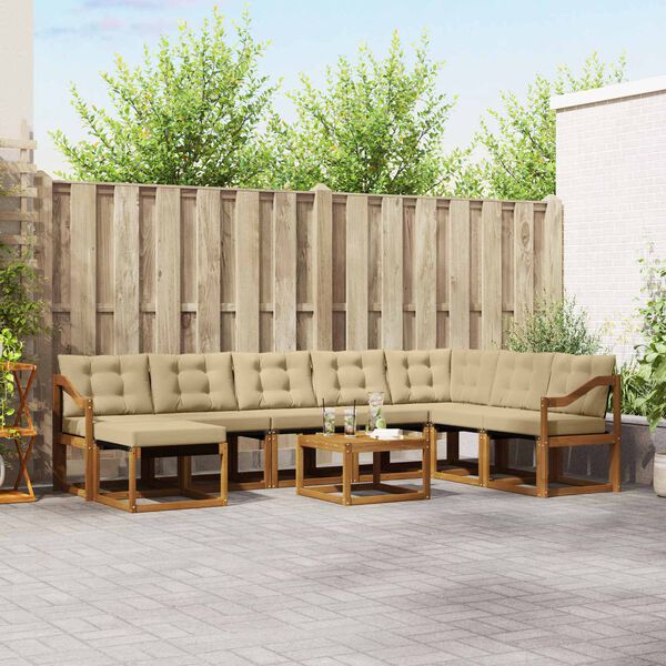 vidaXL Conjunto de Sof&aacute;s para Exterior 9 pcs Natural e Bege