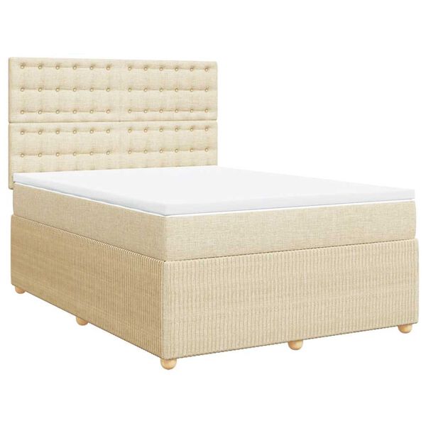 vidaXL Cama com molas/colch&atilde;o 160x200 cm tecido cor creme