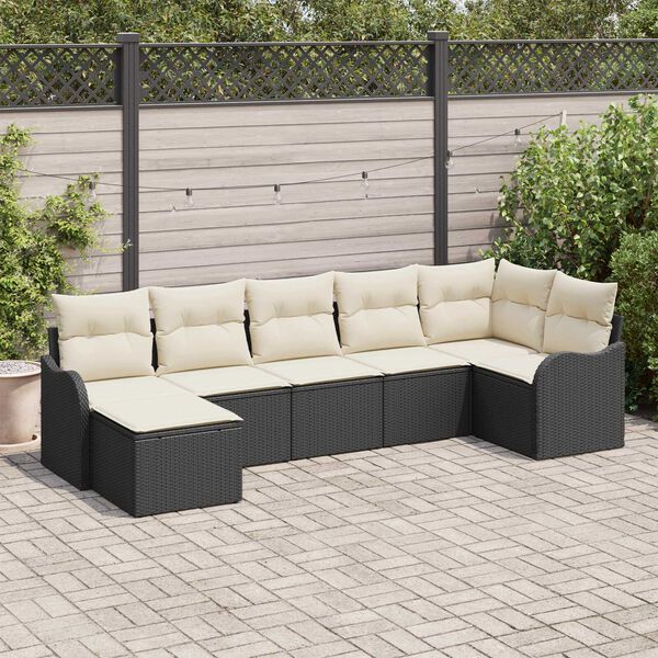 vidaXL Conjunto de Sof&aacute; de Jardim com almofada 7 pcs Preto e branco