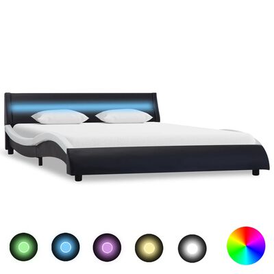 vidaXL Estrutura cama c/ LEDs 160x200 cm couro artificial preto/branco