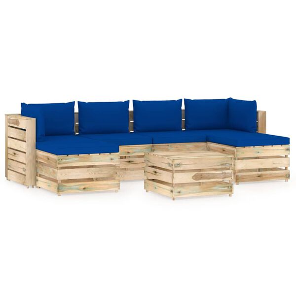 vidaXL 7 pcs conj. lounge jardim c/ almofad&otilde;es madeira impreg. verde