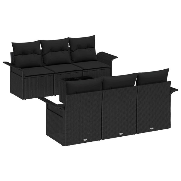 vidaXL Conjunto de Sofá de Jardim com almofada 7 pcs Preto vime PE