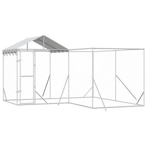 vidaXL Canil de exterior com teto 4x4x2,5 m a&ccedil;o galvanizado prateado