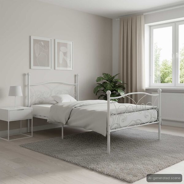 vidaXL Estrutura de cama com estrado de ripas 90x200 cm metal branco