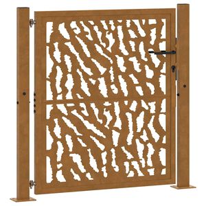 vidaXL Port&atilde;o de jardim 100x100 cm em a&ccedil;o intemperizado com design de tra&ccedil;os