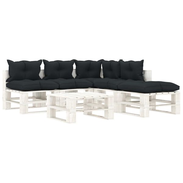 vidaXL 6 pcs conj. lounge de paletes c/ almofad&otilde;es antracite madeira