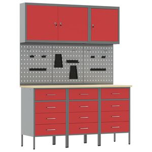 vidaXL Arm&aacute;rio de Trabalho com gaveta 8 unid. Vermelho e Cinza