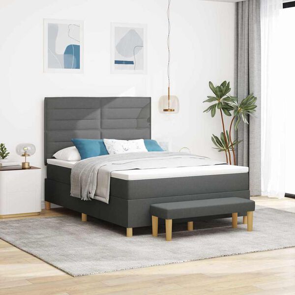 vidaXL Cama Box com colch&atilde;o Cinzento escuro 160 x 200 cm tecido
