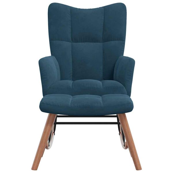 vidaXL Cadeira de balan&ccedil;o com banco em veludo azul