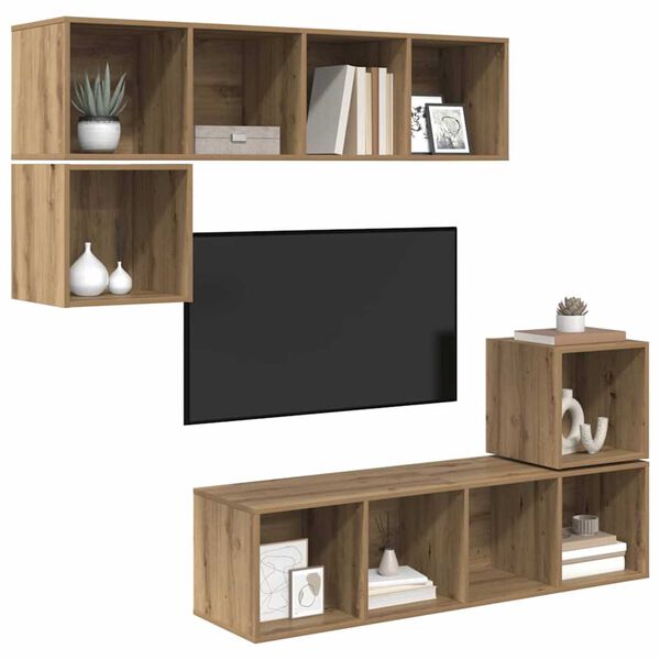vidaXL Conjunto de m&oacute;vel de TV 4 pcs Carvalho Artesanal