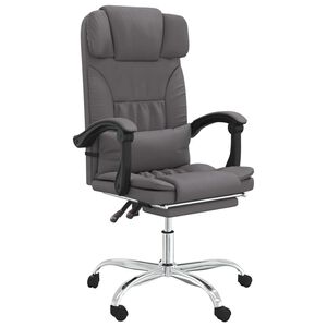 vidaXL Cadeira massagens escrit&oacute;rio reclin&aacute;vel couro artificial cinza