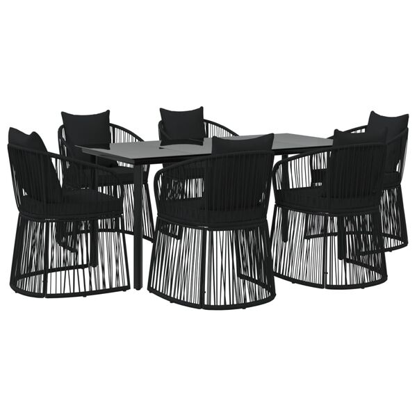 vidaXL 7 pcs conjunto de jantar p/ jardim c/ almofad&otilde;es vime PVC preto