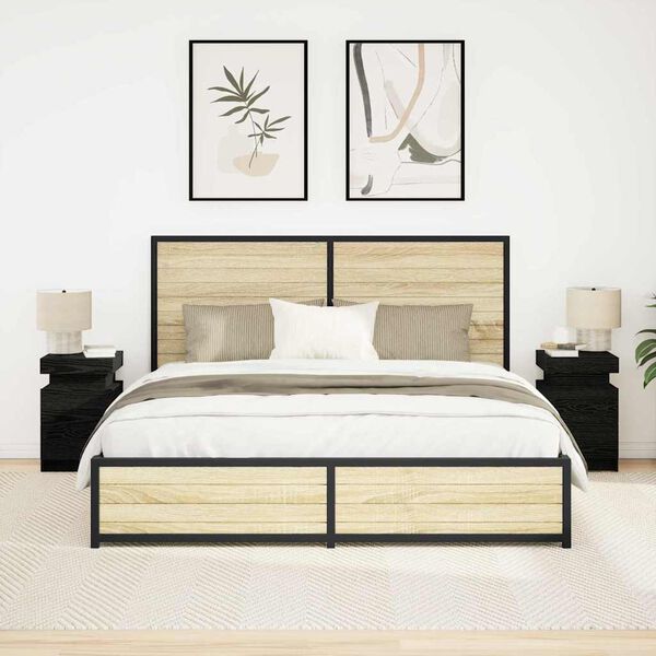 vidaXL Arm&aacute;rio de Cabeceira 2 pcs Carvalho Preto 35 x 39 x 55 cm