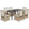 vidaXL 7 pcs conjunto de jantar p/ jardim com almofad&otilde;es vime PE bege