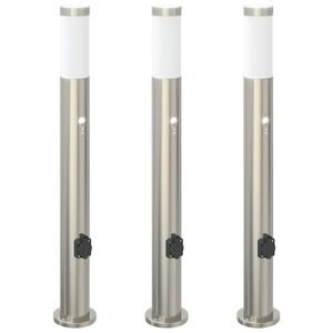 vidaXL Lumin&aacute;rias de balizador com sensor e tomada, 3 pe&ccedil;as, 80 cm, a&ccedil;o inoxid&aacute;vel, IP44