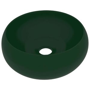 vidaXL Lavat&oacute;rio luxuoso redondo 40x15cm cer&acirc;mica verde-escuro mate
