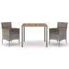 vidaXL 3 pcs conjunto de jantar p/ jardim c/ almofad&otilde;es vime PE cinza