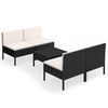 vidaXL 5 pcs conjunto lounge de jardim c/ almofad&otilde;es vime PE preto