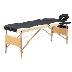 vidaXL Mesa de massagens dobr&aacute;vel 3 zonas madeira preto e bege
