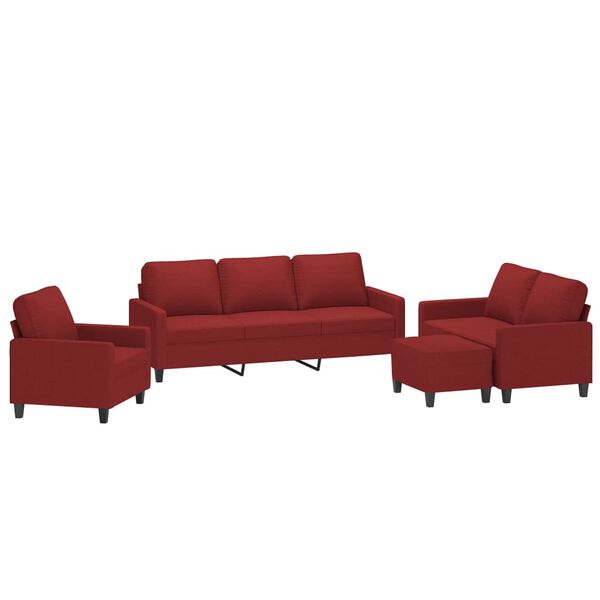 vidaXL 4 pcs conjunto de sof&aacute;s com almofad&otilde;es tecido vermelho tinto