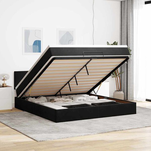 vidaXL Estrutura de cama otomana com colchão 160x200 cm veludo preto