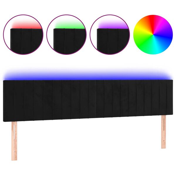 vidaXL Cabeceira de cama c/ luzes LED veludo 160x5x78/88 cm preto