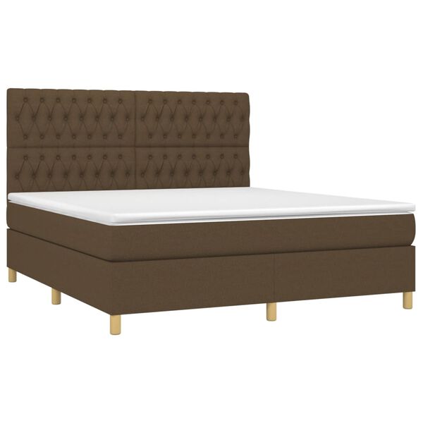 vidaXL Cama box spring c/ colch&atilde;o/LED 180x200cm tecido castanho-escuro