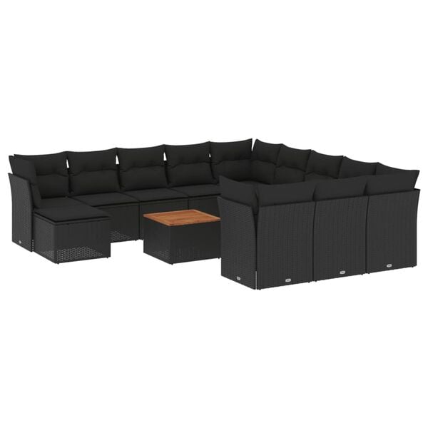 vidaXL 13 pcs conjunto de sofás de jardim com almofadões vime PE preto