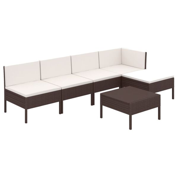 vidaXL 6 pcs conjunto lounge jardim c/ almofadões vime PE castanho