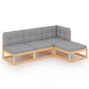 vidaXL 4 pcs conjunto lounge de jardim c/ almofad&otilde;es pinho maci&ccedil;o