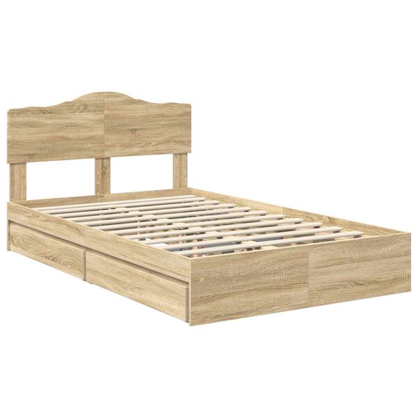 vidaXL Cama com Armazenamento com gaveta Carvalho Sonoma 135 x 190 cm