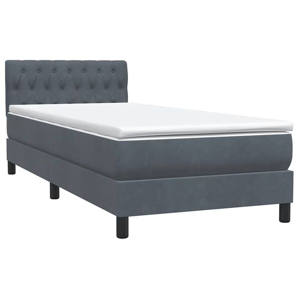 vidaXL Cama com molas/colch&atilde;o cinza-escuro 90x210 cm veludo