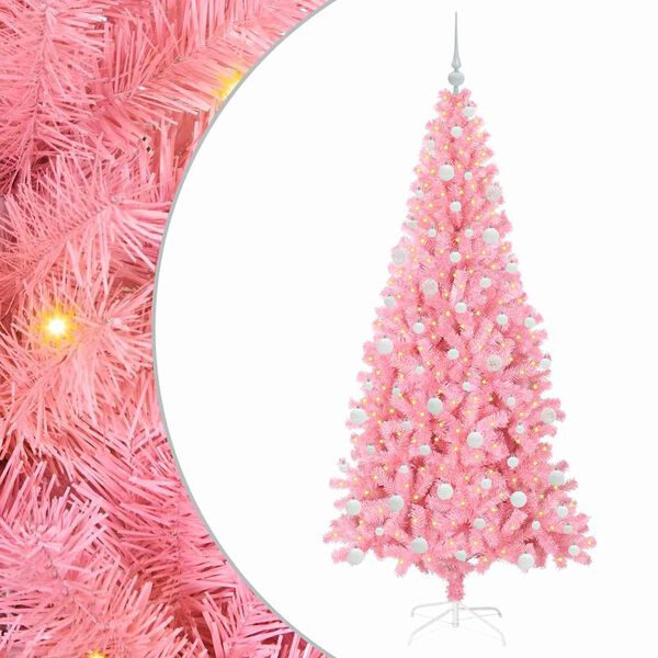 vidaXL Árvore de Natal com 300 LEDs com suporte Rosa 180 cm PVC