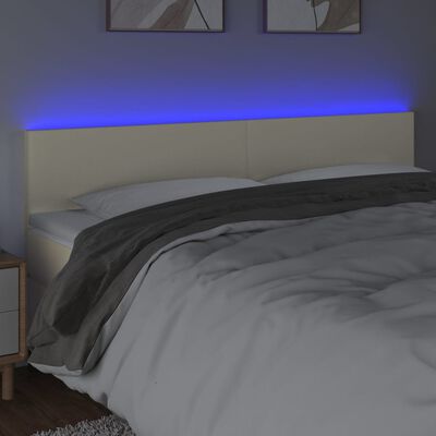 vidaXL Cabeceira de cama c/ LED 180x5x78/88 cm couro artificial creme