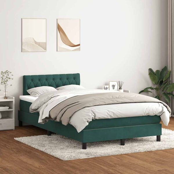 vidaXL Cama com molas/colch&atilde;o 120x220 cm veludo verde-escuro